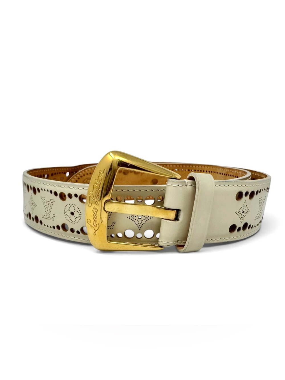 ✨🛍️ Louis Vuitton Ivory Leather Phoenix Belt - Size 85/34